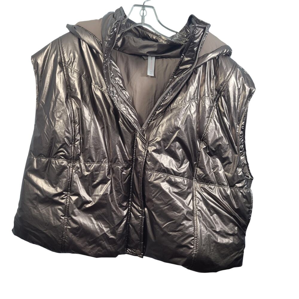 Daily Practice By Anthropologie Gold Metallic Cropped Hooded Puffer Vest Size 2X - Picture 8 of 8